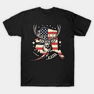 Deer Hunting American Flag Hunter Alaska Vintage 4th Of July T-Shirt